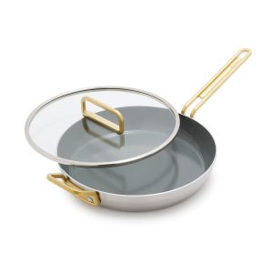 Stanley Tucci™ Stainless Steel Ceramic Nonstick 12 Frypan with Lid | Champagne Handle
