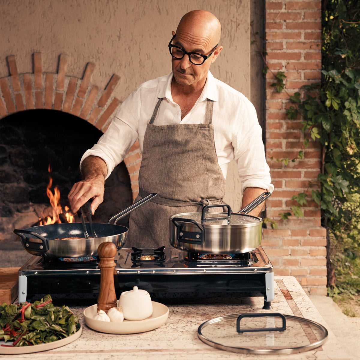 Stanley Tucci™ Stainless Steel Ceramic Nonstick 12 Frypan with Lid | Black Handle - Image 10