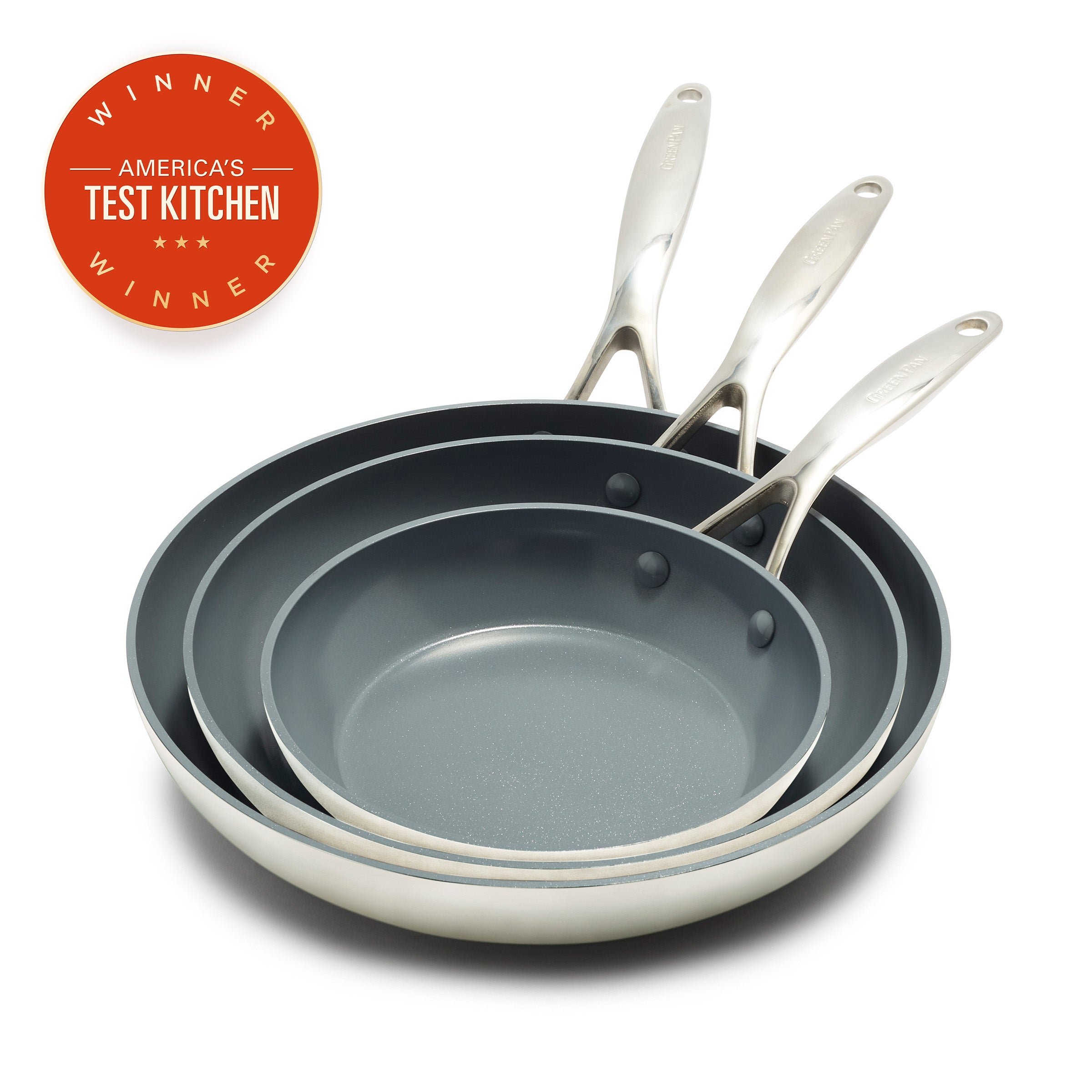Valencia Pro Ceramic Nonstick 8. 9.5. and 11 Frypan Set | Cream