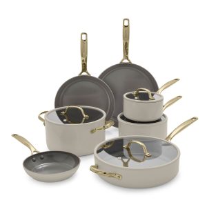 Jewel Pro Ceramic Nonstick 11-Piece Cookware Set | Taupe