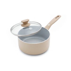 Dover Ceramic Nonstick 2.25-Quart Saucepan with Lid | Taupe