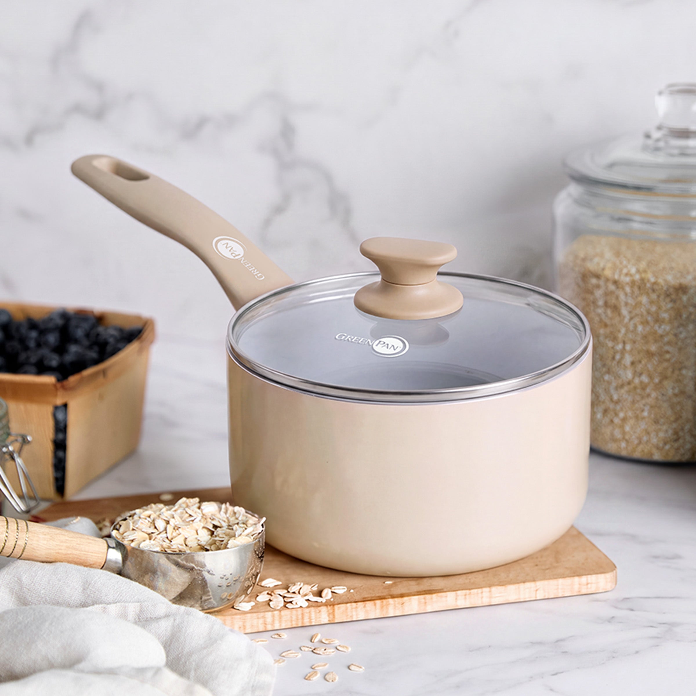 Dover Ceramic Nonstick 2.25-Quart Saucepan with Lid | Taupe - Image 2