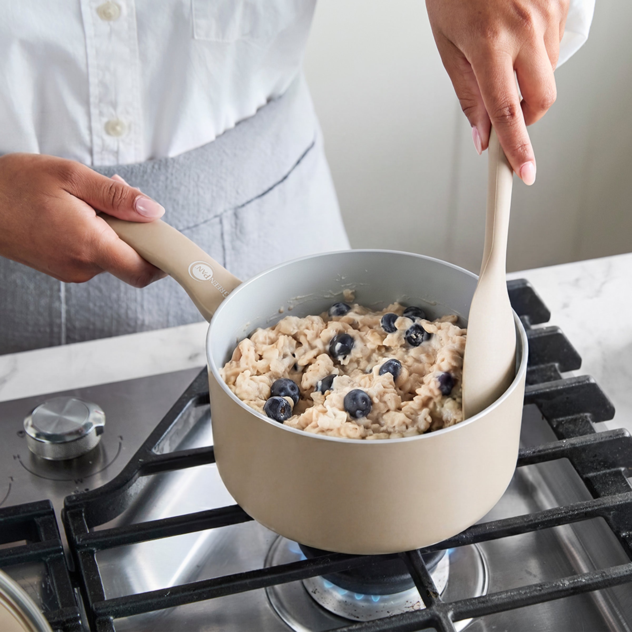 Dover Ceramic Nonstick 2.25-Quart Saucepan with Lid | Taupe - Image 4