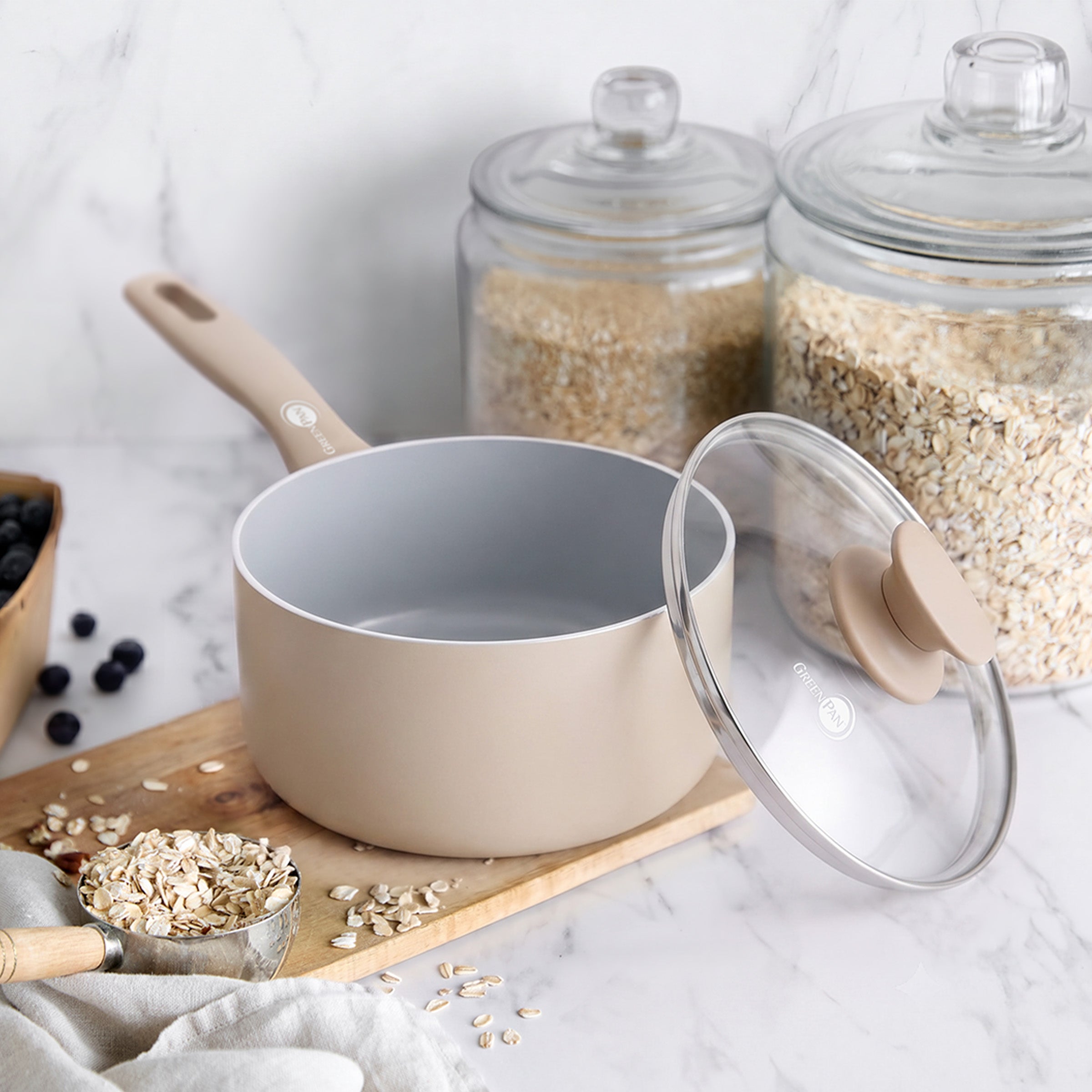 Dover Ceramic Nonstick 2.25-Quart Saucepan with Lid | Taupe - Image 5