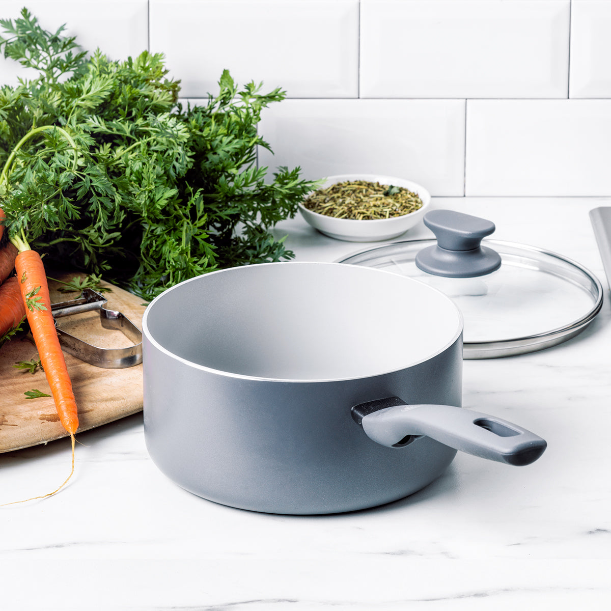 Dover Ceramic Nonstick 2.25-Quart Saucepan with Lid | Gray - Image 2