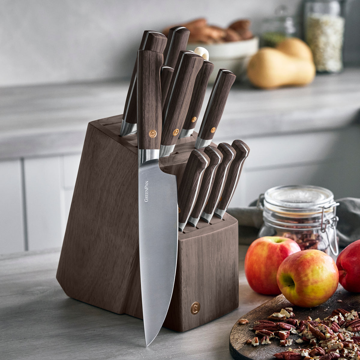 Elite Cutlery 13-Piece Knife Block Set with Dark-Wood Handles - Image 2