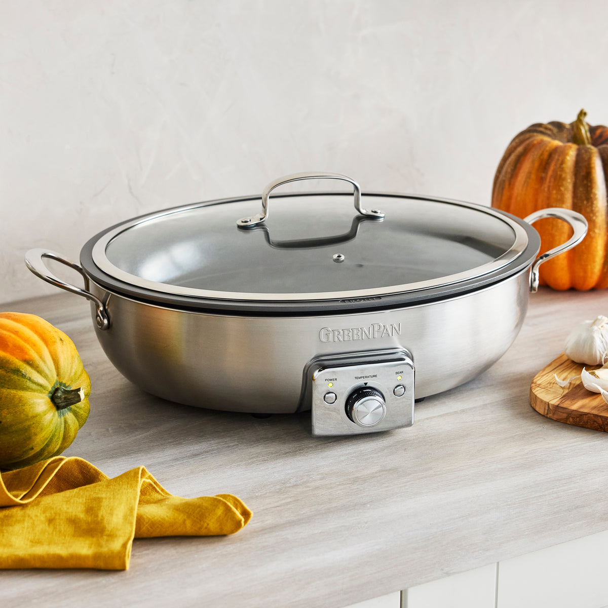 Elite 5.5-Quart Oval Electric Skillet | Premiere Stainless Steel - Image 2