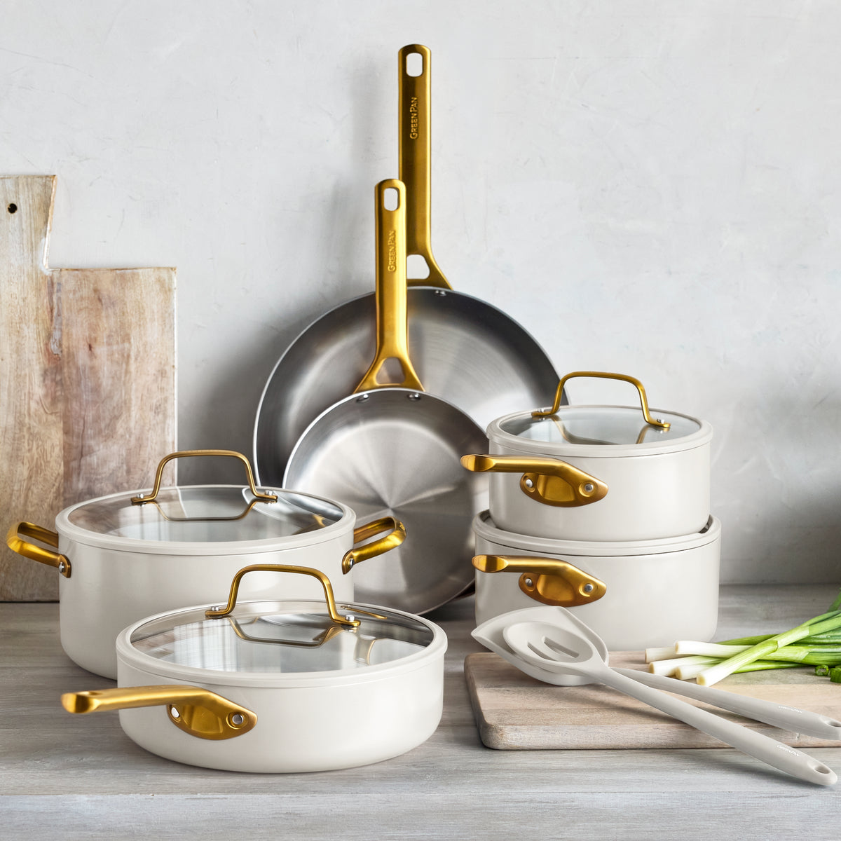 Reserve Pro Uncoated Stainless Steel 12-Piece Cookware Set | Cream - Image 2
