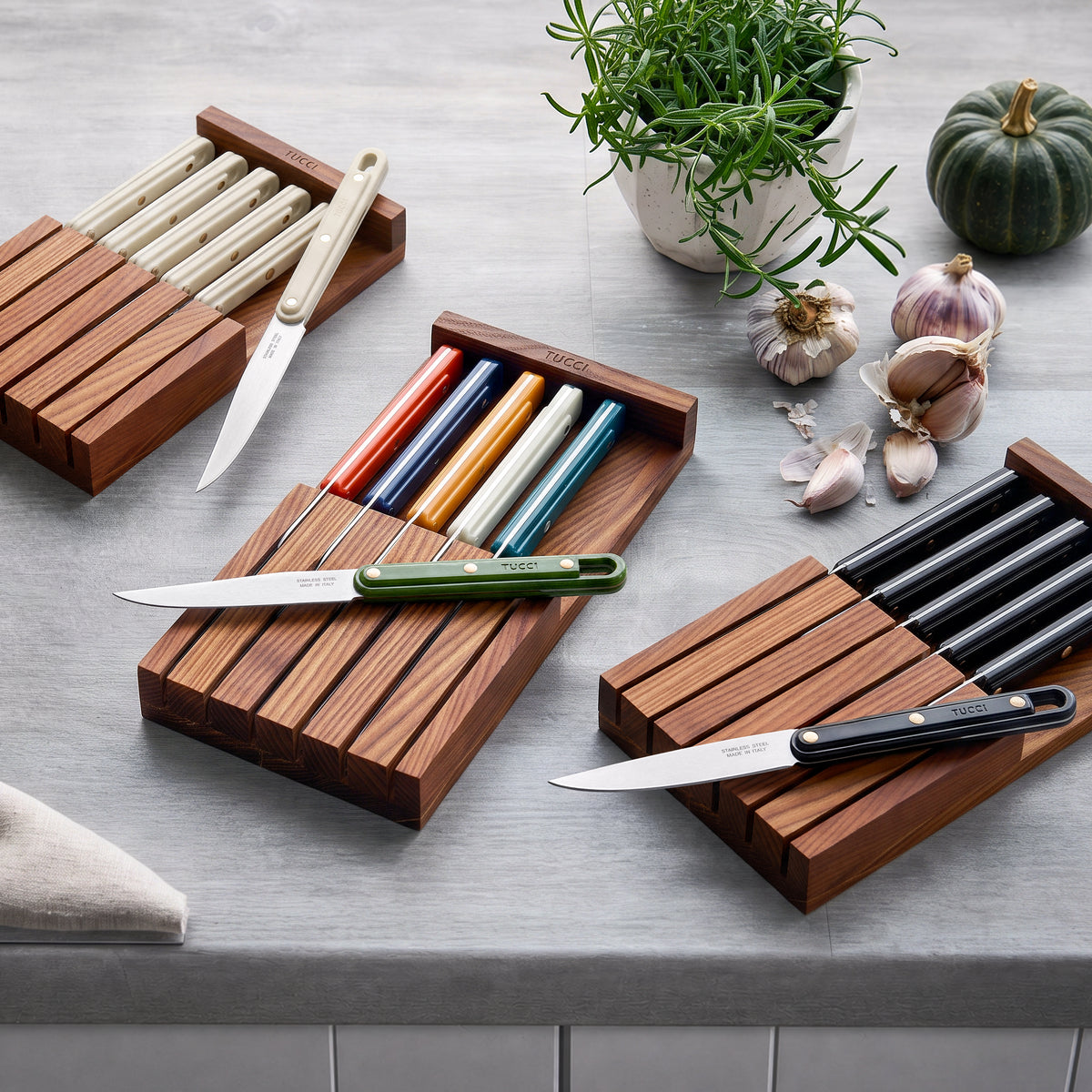 Stanley Tucci™ 6-Piece Steak Knife Set with Wood Tray | Carrara White - Image 9