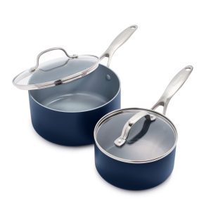 Valencia Pro Ceramic Nonstick 1.5-Quart and 3-Quart Saucepan Set with Lids | Twilight