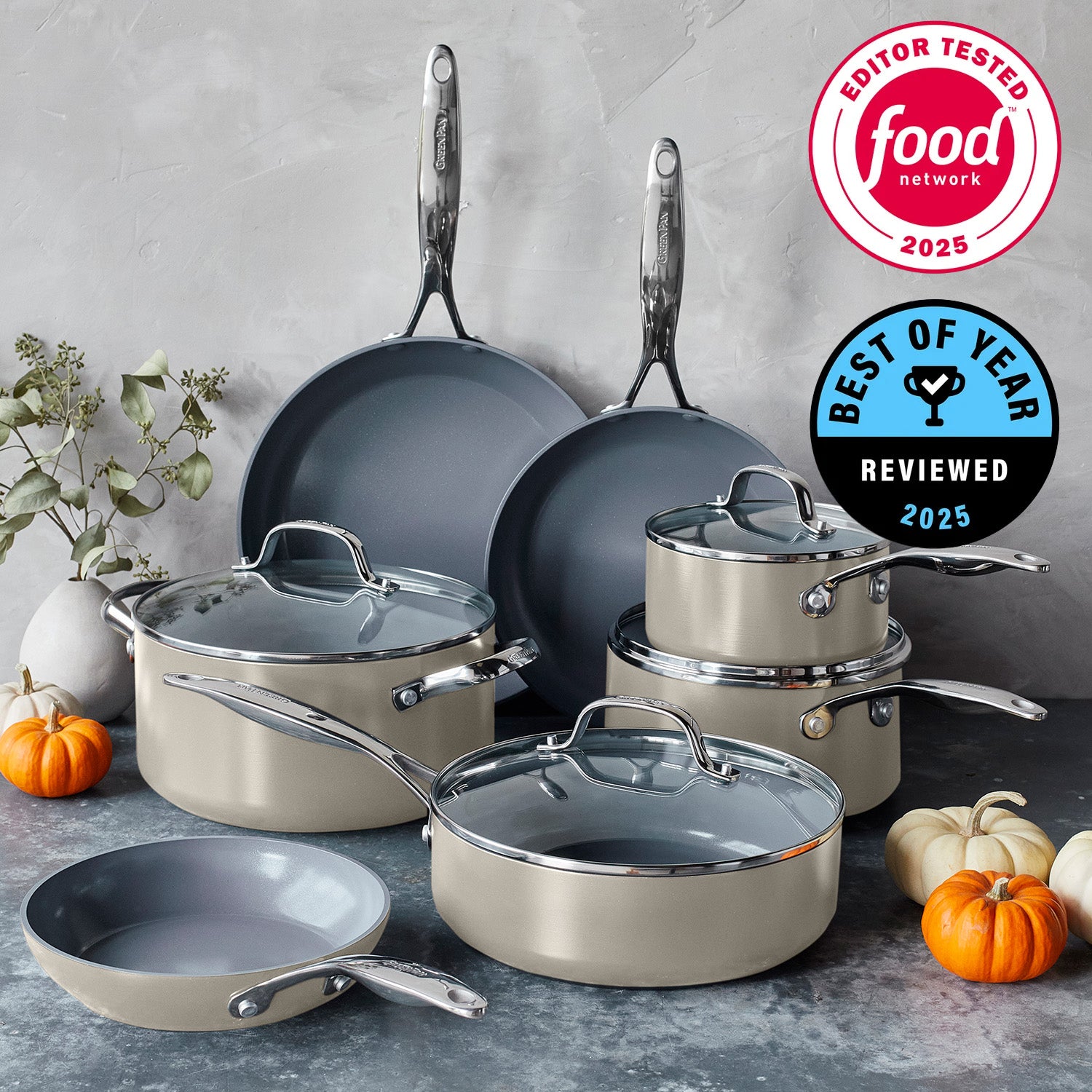 Valencia Pro Ceramic Nonstick 11-Piece Cookware Set | Taupe - Image 2