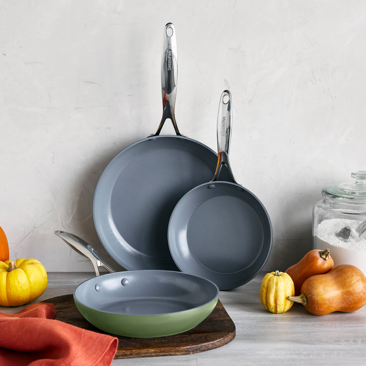Valencia Pro Ceramic Nonstick 8. 9.5. and 11 Frypan Set | Sage - Image 3