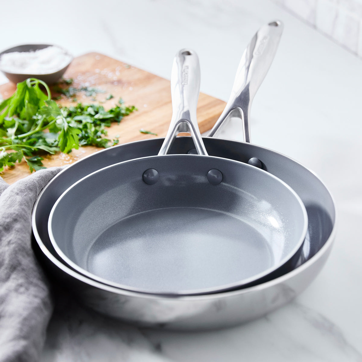Valencia Pro Stainless Steel 8 and 10 Frypan Set - Image 3