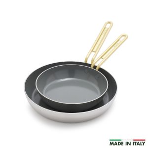 Stanley Tucci™ Stainless Steel Ceramic Nonstick 8 & 10 Frypan Set | Champagne Handles