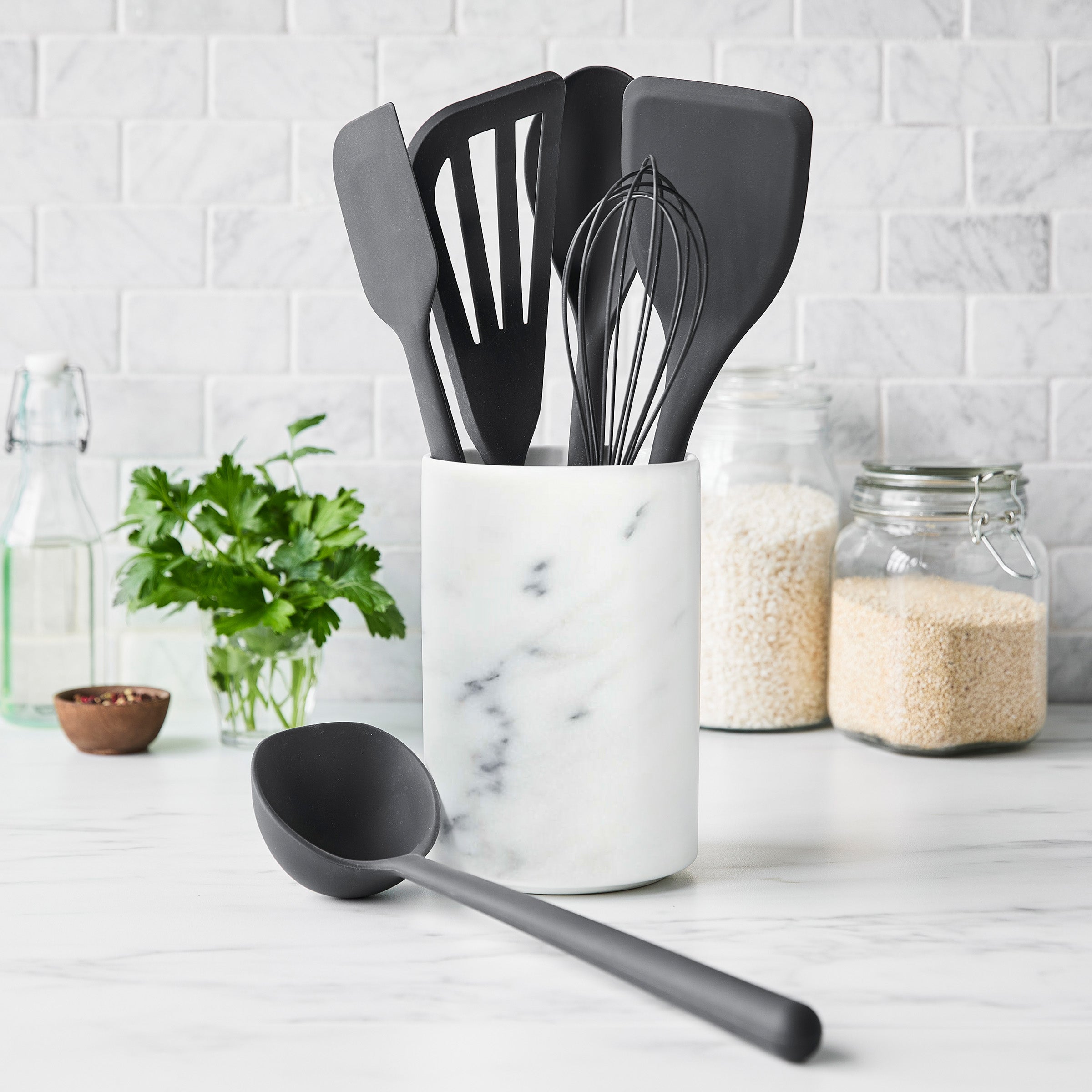 Platinum Silicone 7-Piece Utensil and Crock Set | Gray - Image 2
