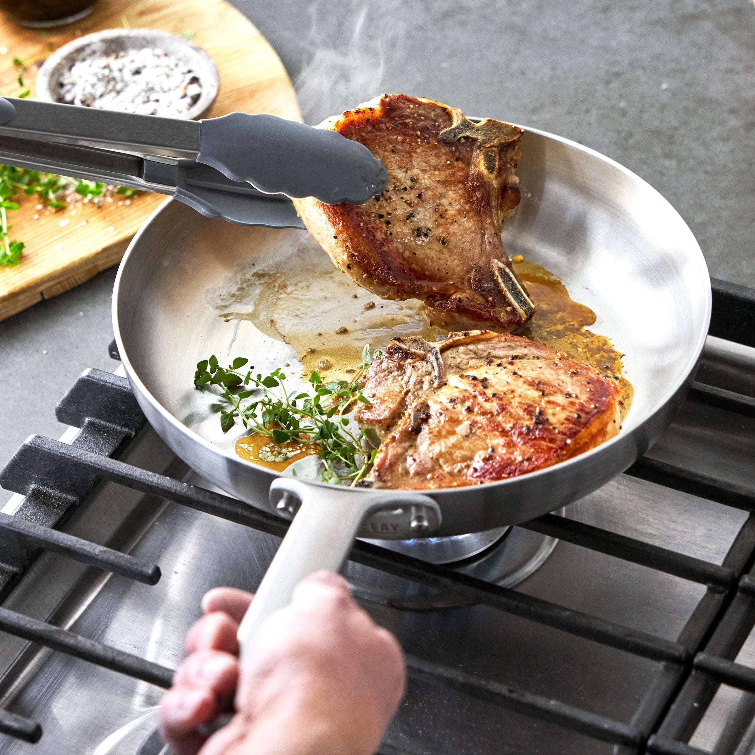 Bobby Flay by GreenPan Chef Series Uncoated Stainless Steel 10 and 12 Frypan Set - Image 4