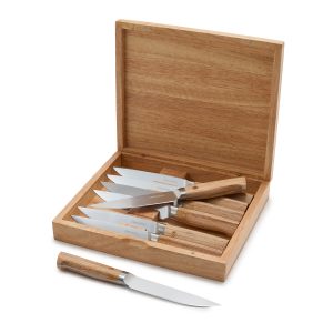 Elite Cutlery 8-Piece Steak Knife Set with Light-Wood Handles