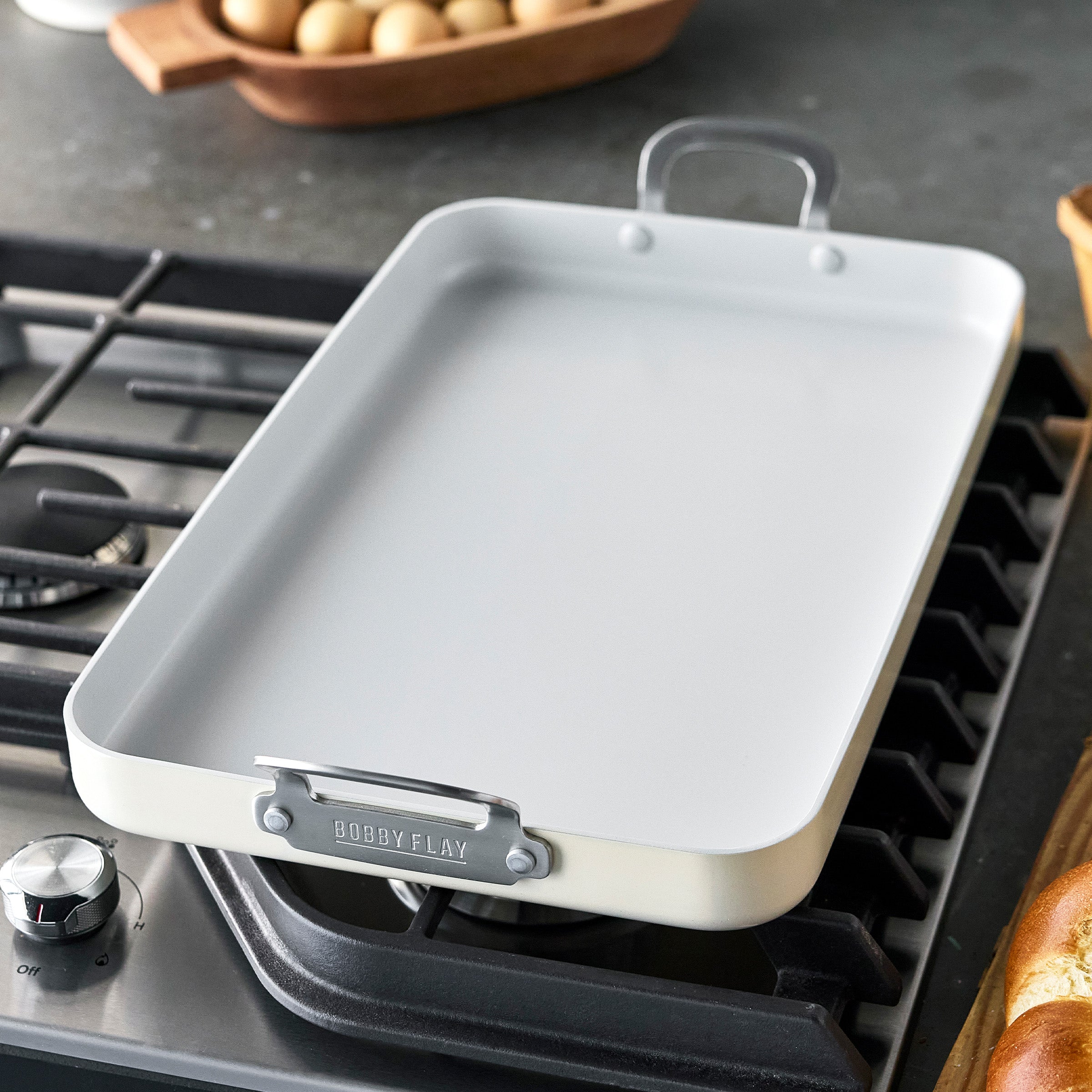 Bobby Flay by GreenPan Professional Ceramic Nonstick 18 x 11 Double Burner Griddle | Cream - Image 3