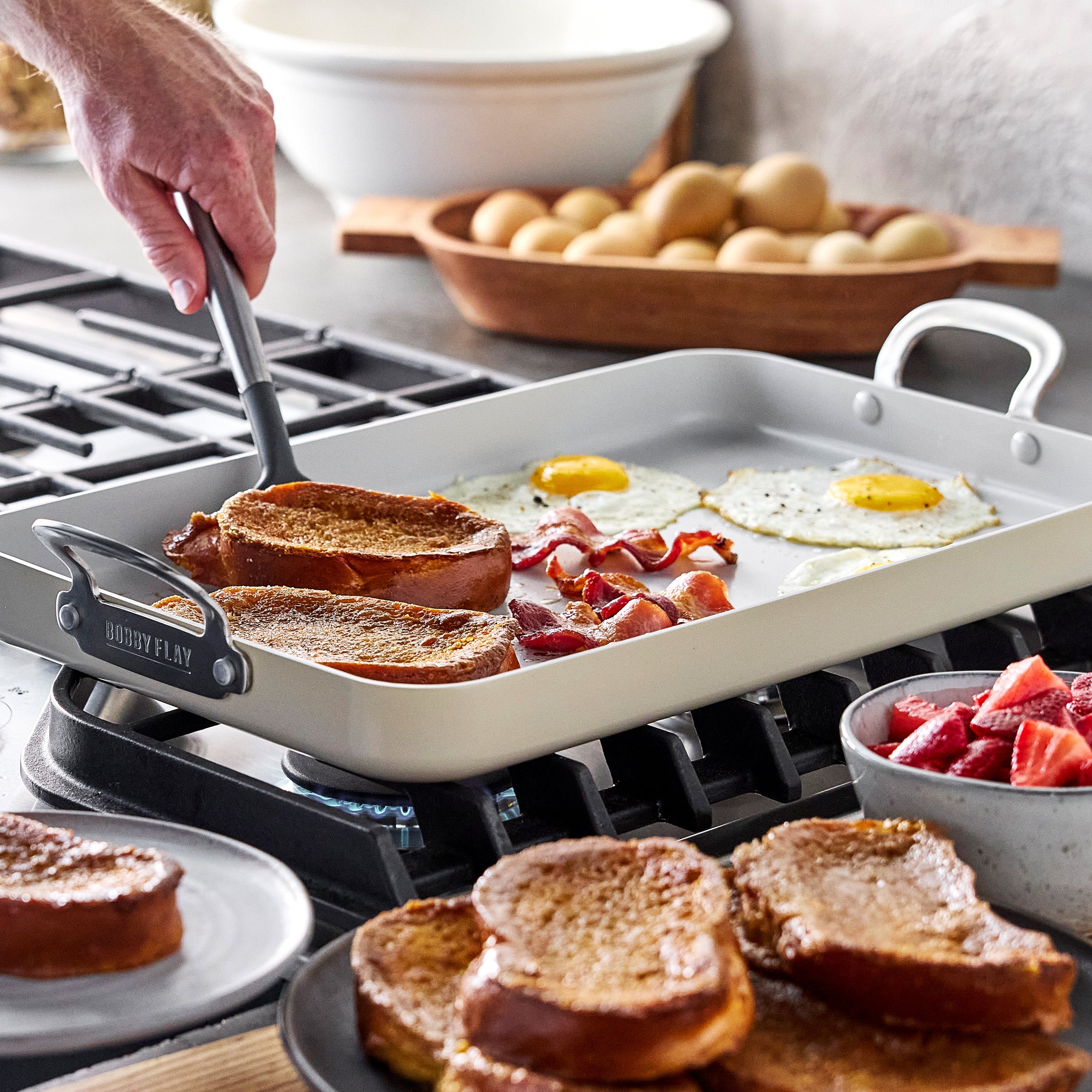 Bobby Flay by GreenPan Professional Ceramic Nonstick 18 x 11 Double Burner Griddle | Cream - Image 5