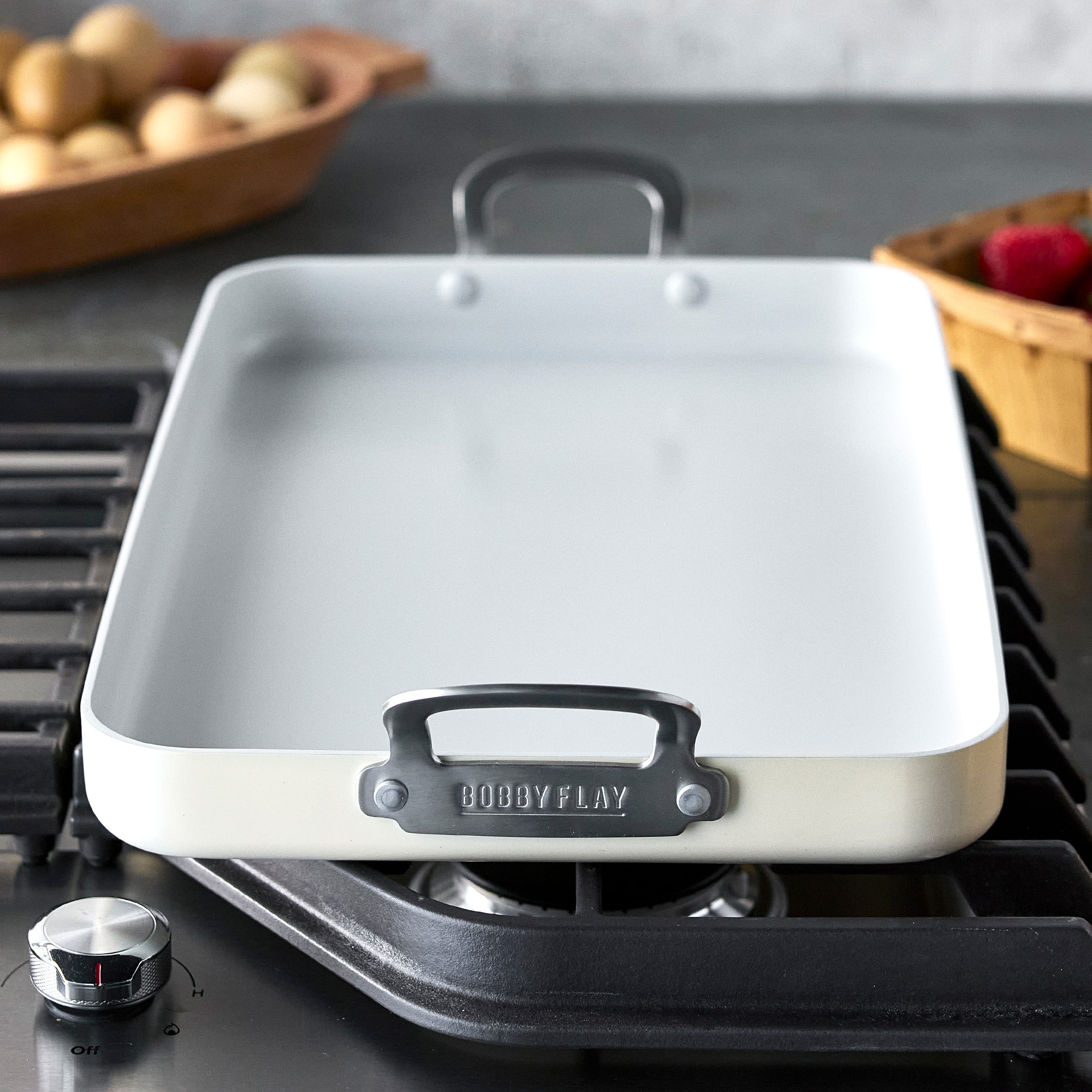 Bobby Flay by GreenPan Professional Ceramic Nonstick 18 x 11 Double Burner Griddle | Cream - Image 6