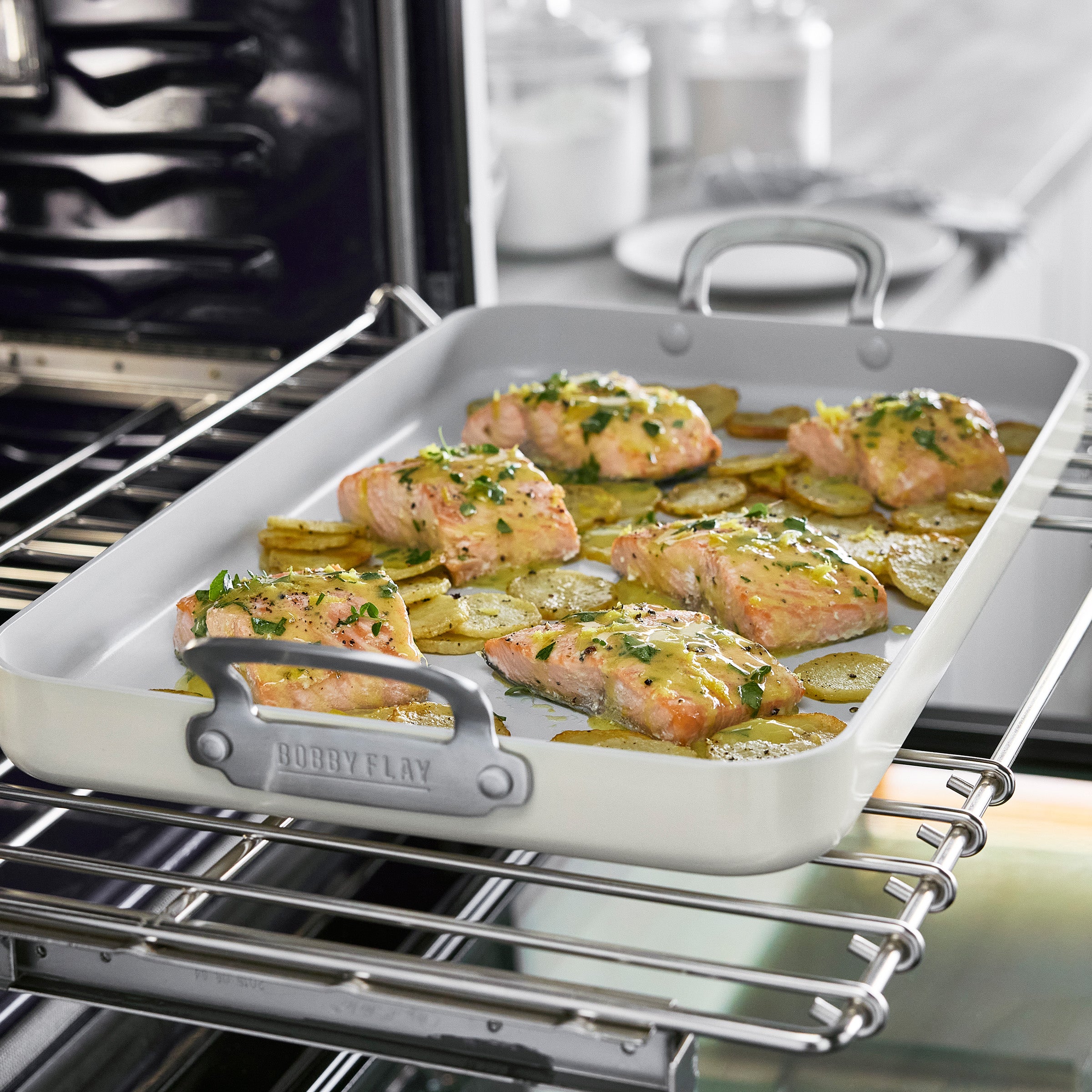 Bobby Flay by GreenPan Professional Ceramic Nonstick 18 x 11 Double Burner Griddle | Cream - Image 7