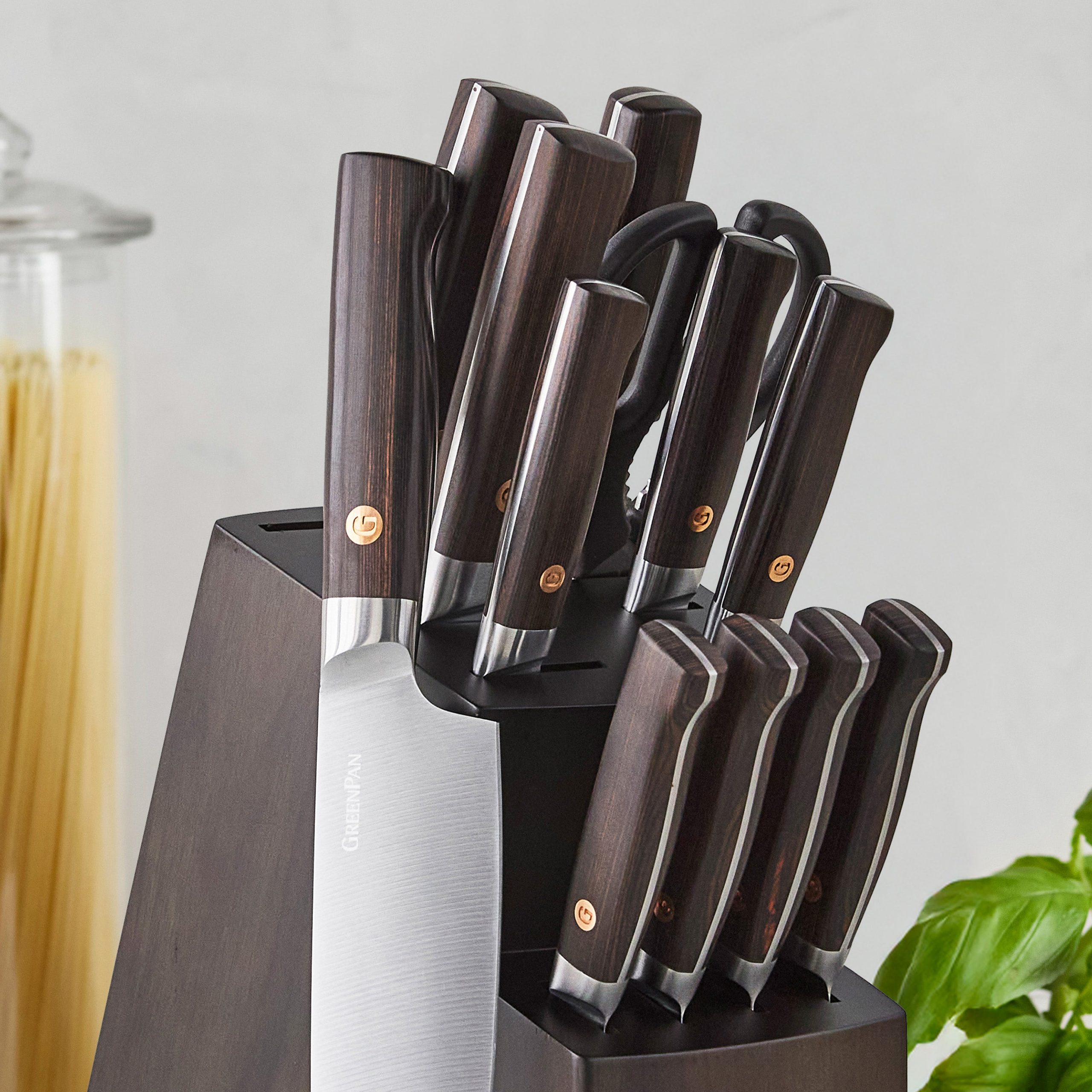 Elite Cutlery 13-Piece Knife Block Set with Dark-Wood Handles - Image 8