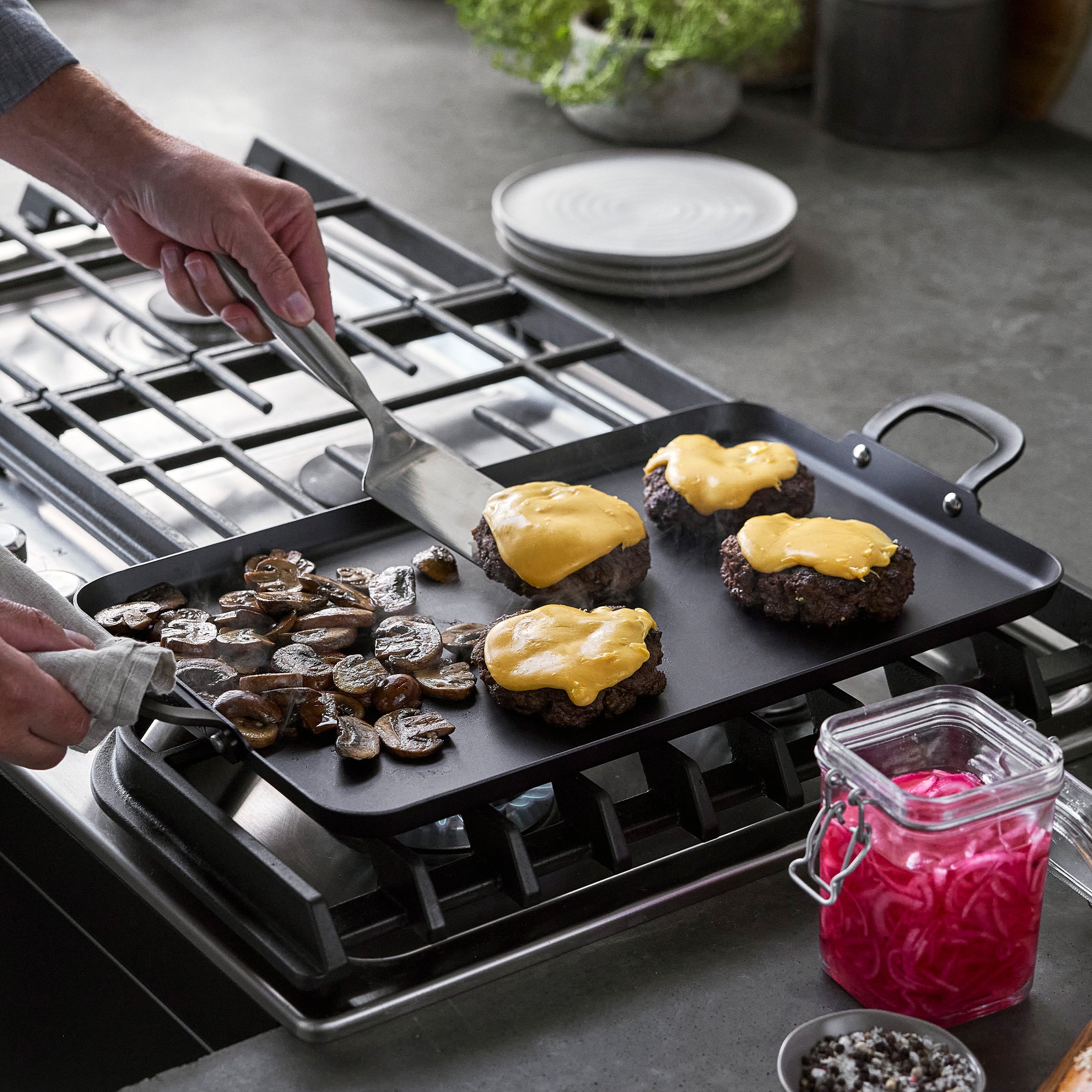 Bobby Flay by GreenPan 17 x 11 Carbon Steel Double Burner Griddle - Image 6