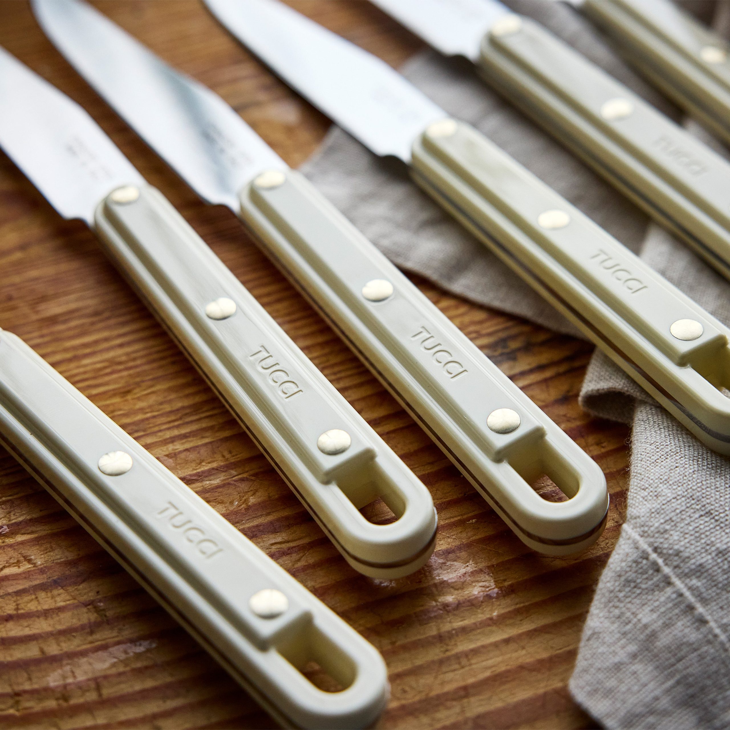 Stanley Tucci™ 6-Piece Steak Knife Set with Wood Tray | Carrara White - Image 7