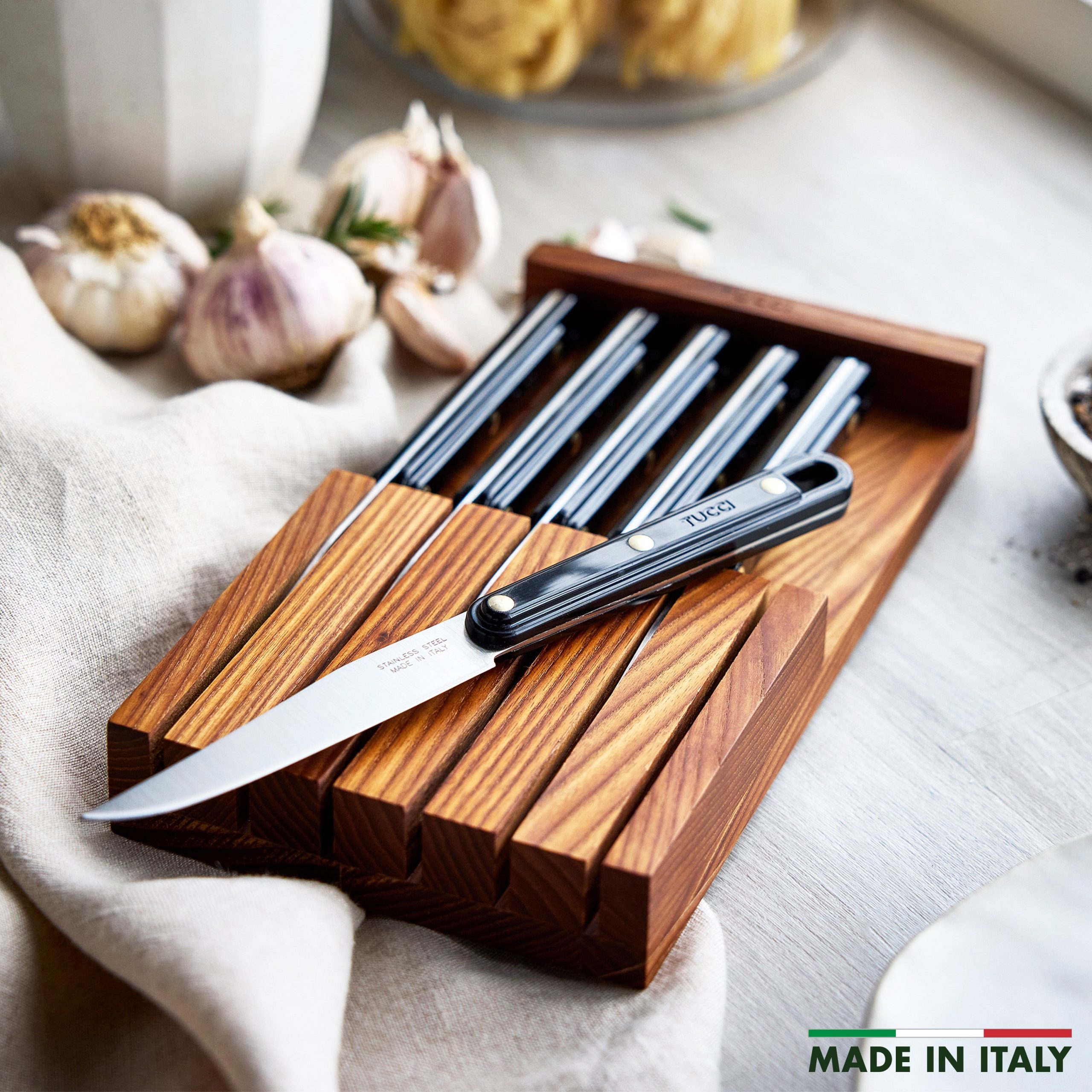 Stanley Tucci™ 6-Piece Steak Knife Set with Wood Tray | Milano Black - Image 2