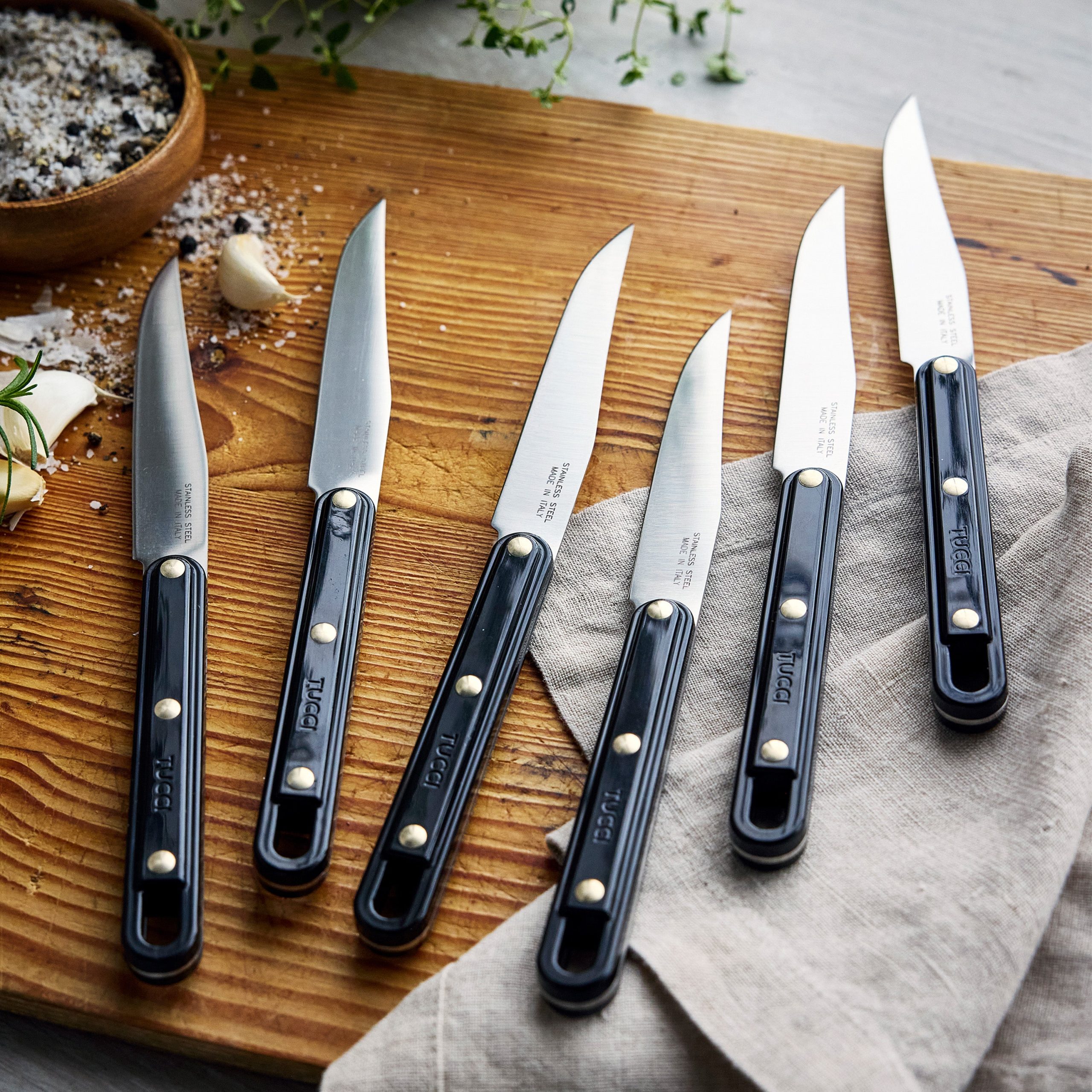 Stanley Tucci™ 6-Piece Steak Knife Set with Wood Tray | Milano Black - Image 3