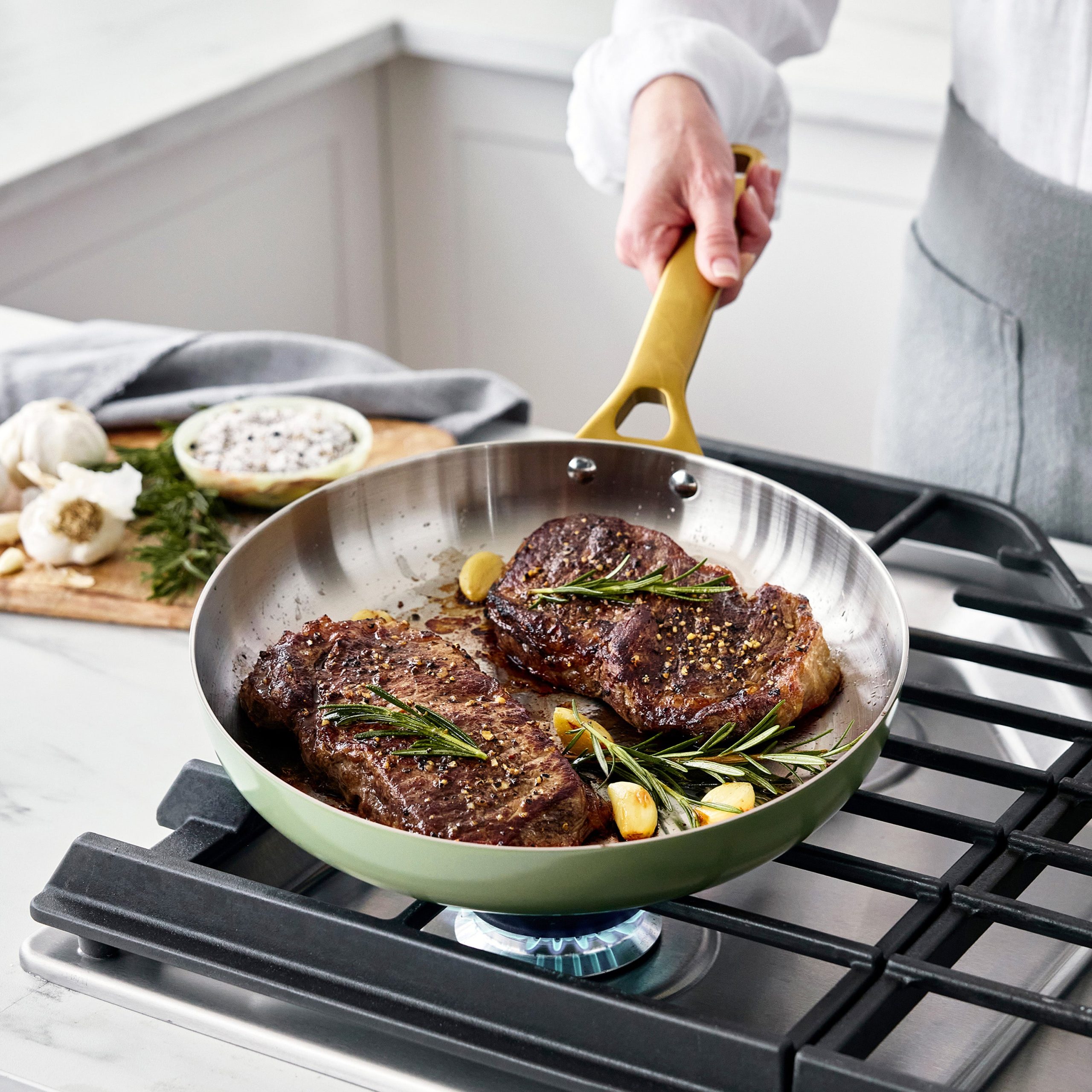 Reserve Pro Uncoated Stainless Steel 10 and 12 Frypan Set | Sage - Image 5