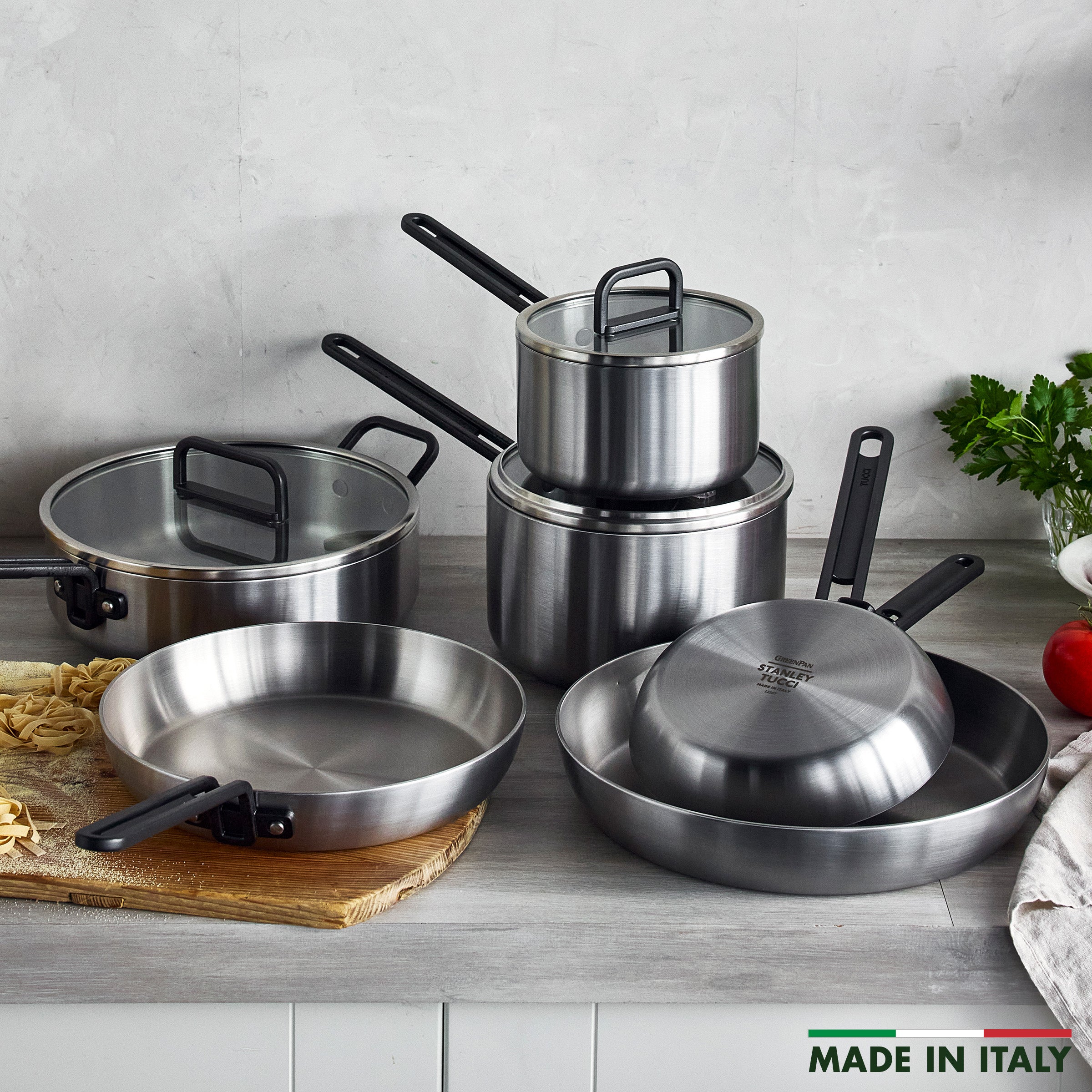 Stanley Tucci™ Uncoated Stainless Steel 9-Piece Cookware Set - Image 3