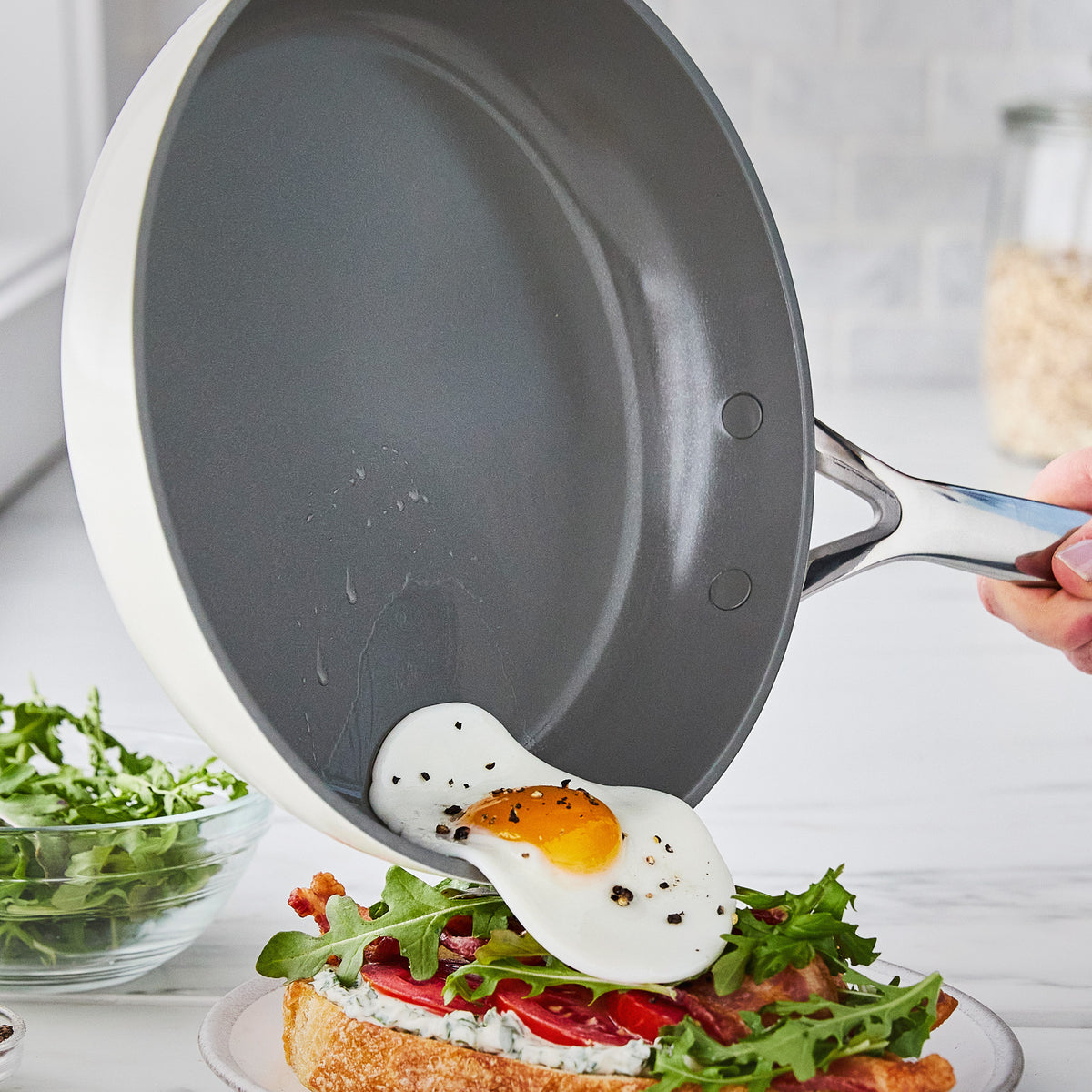 GP5 Colors Ceramic Nonstick 9.5 and 11 Frypan Set with Mirror Handles | Cloud Cream - Image 7