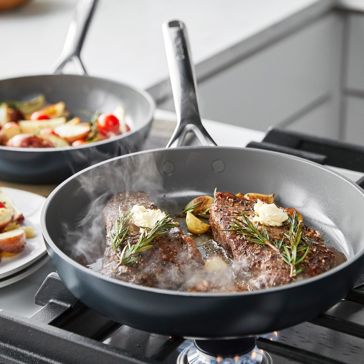 GP5 Colors Ceramic Nonstick 9.5 and 11 Frypan Set with Mirror Handles | Slate - Image 8