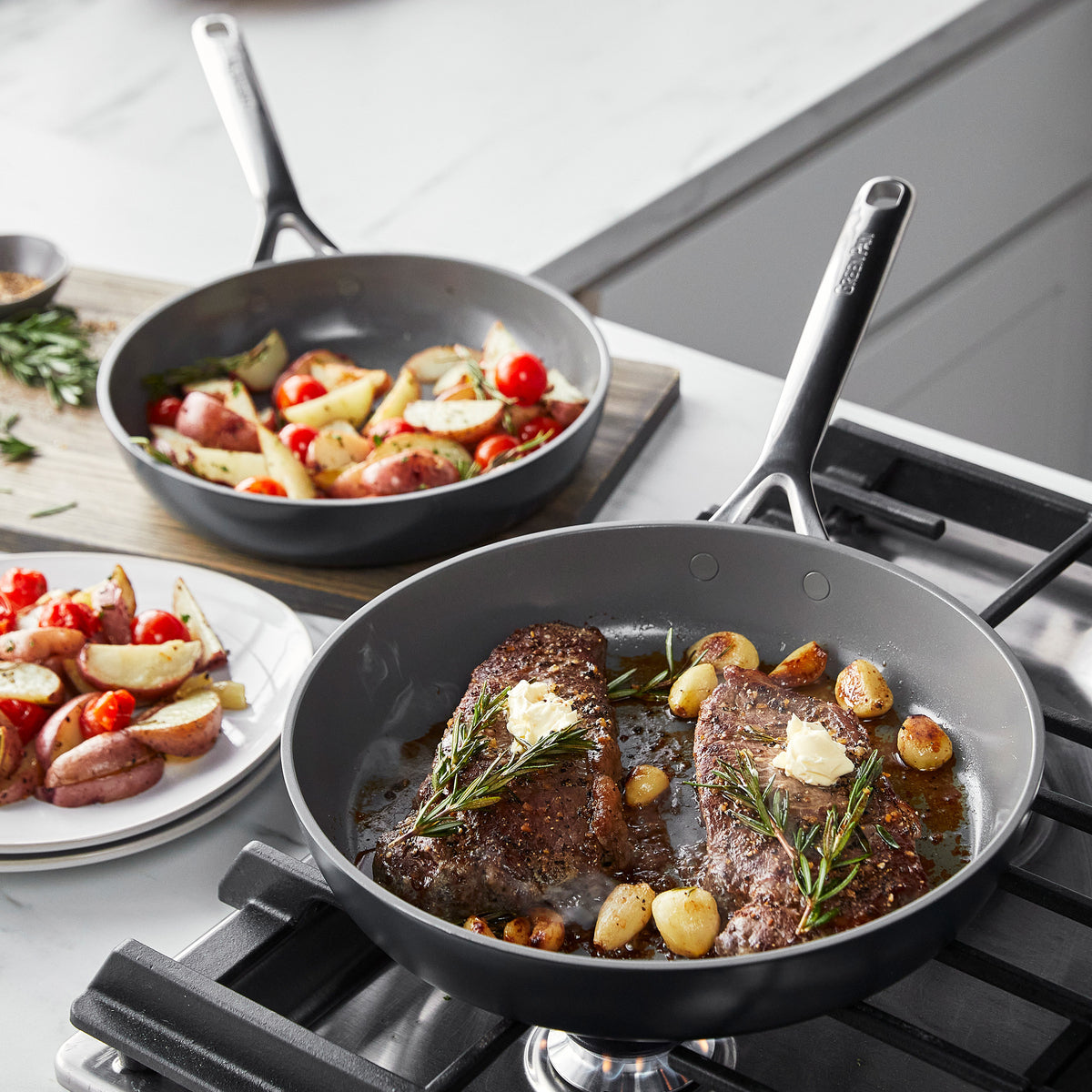 GP5 Colors Ceramic Nonstick 9.5 and 11 Frypan Set with Mirror Handles | Slate - Image 4