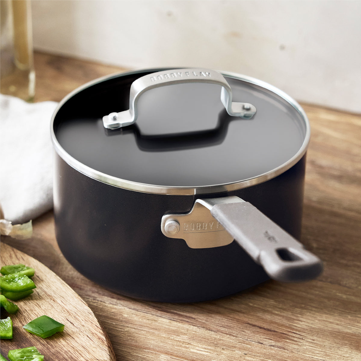 Bobby Flay by GreenPan Professional Ceramic Nonstick 2.53-Quart Saucepan with Lid | Black - Image 4