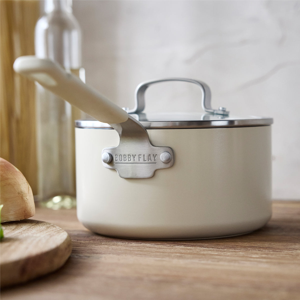 Bobby Flay by GreenPan Professional Ceramic Nonstick 2.53-Quart Saucepan with Lid | Cream - Image 4