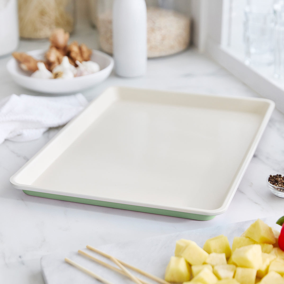 GreenLife Ceramic Nonstick 18 x 13 Cookie Sheet | Sage Green - Image 2